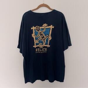 Vintage Belize Central America Lizard Print Navy Tee Shirt